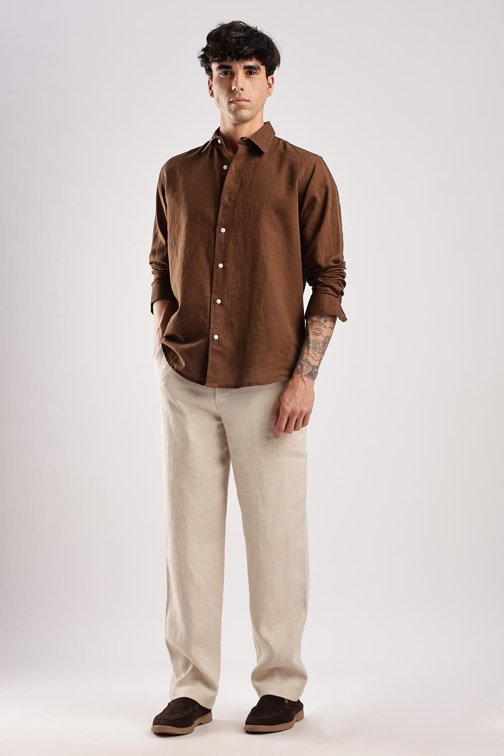 Regular fit Brown Linen shirt
