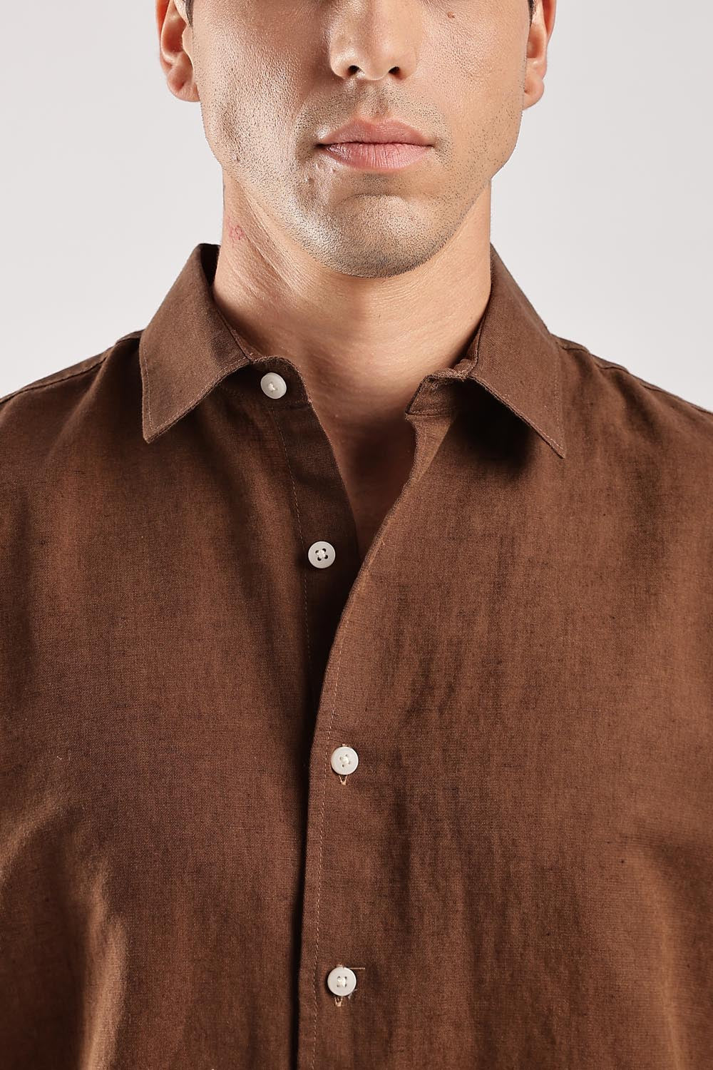 Regular fit Brown Linen shirt