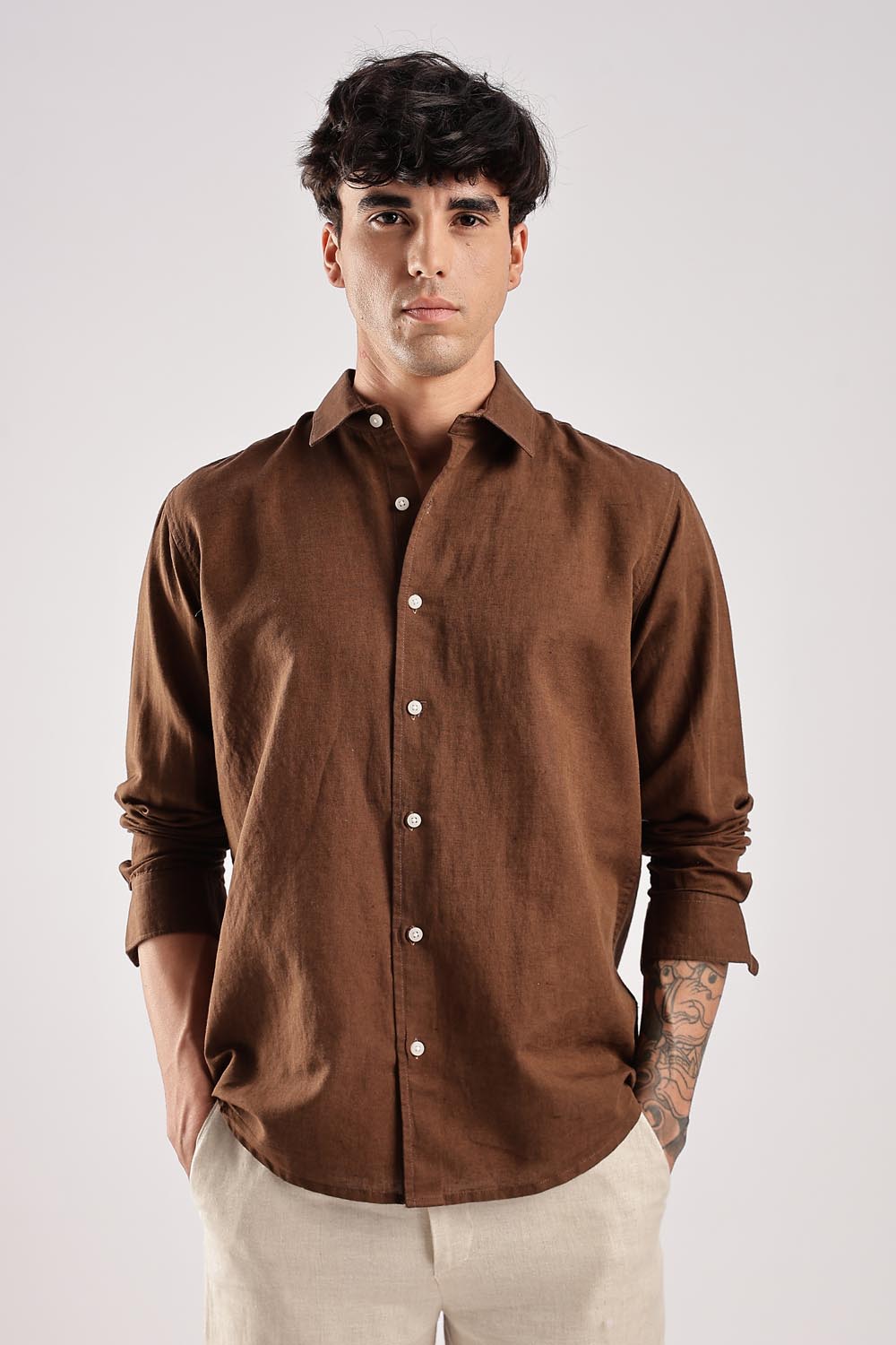 Regular fit Brown Linen shirt