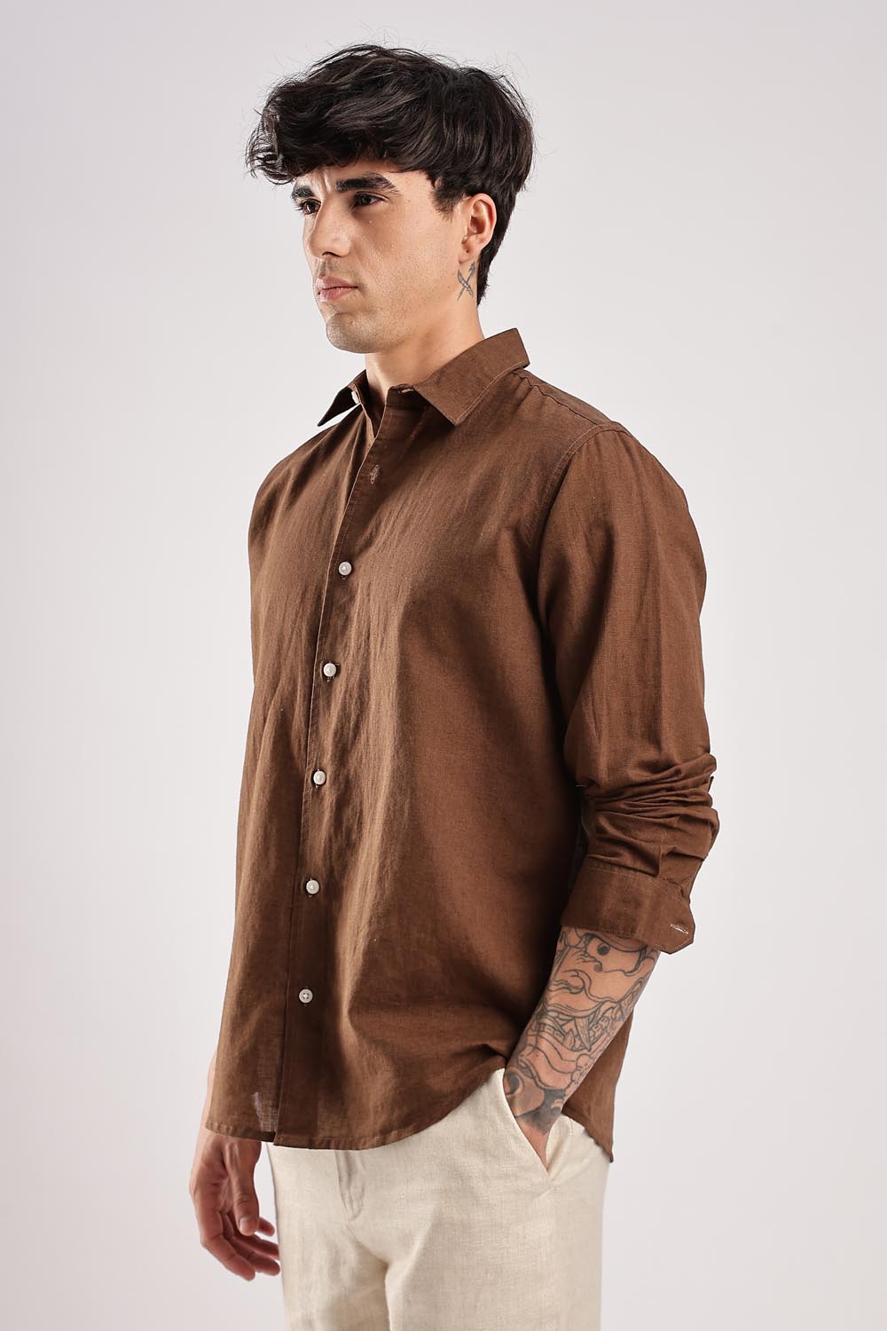 Regular fit Brown Linen shirt