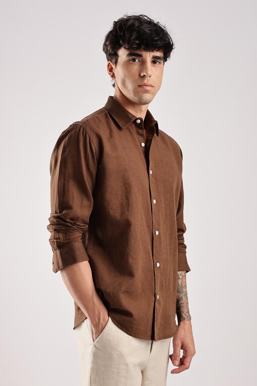 Regular fit Brown Linen shirt