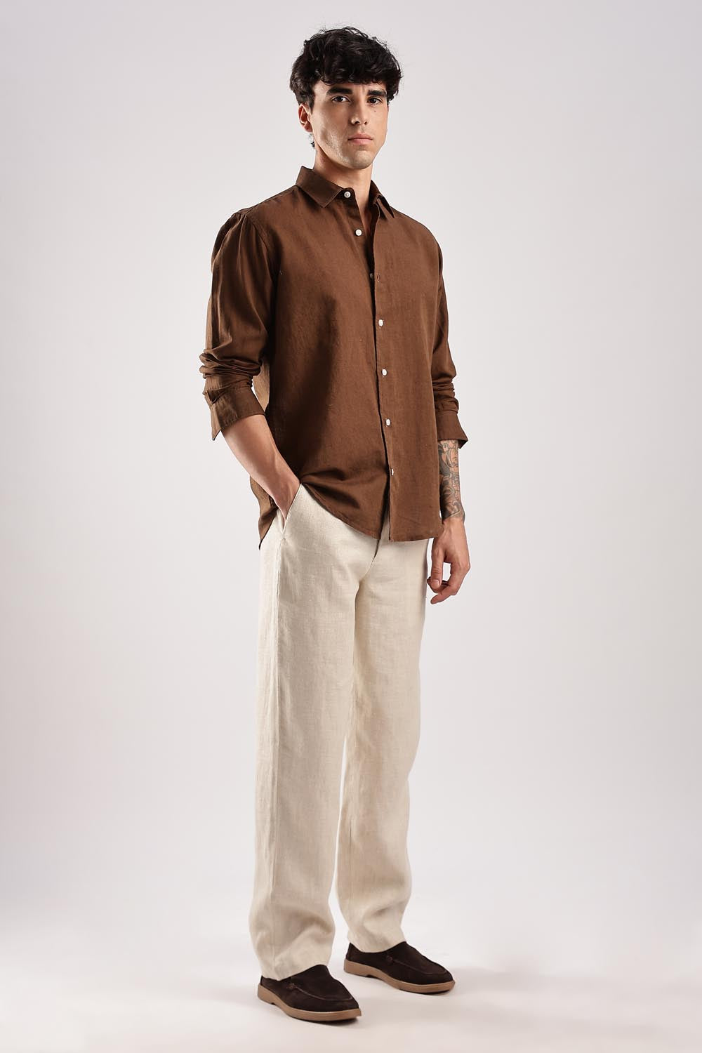 Regular fit Brown Linen shirt