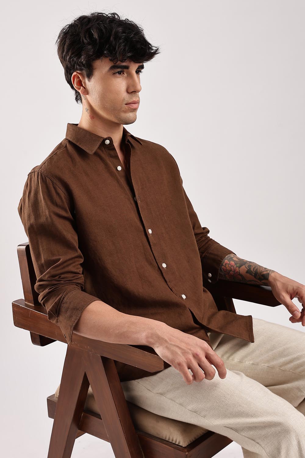 Regular fit Brown Linen shirt