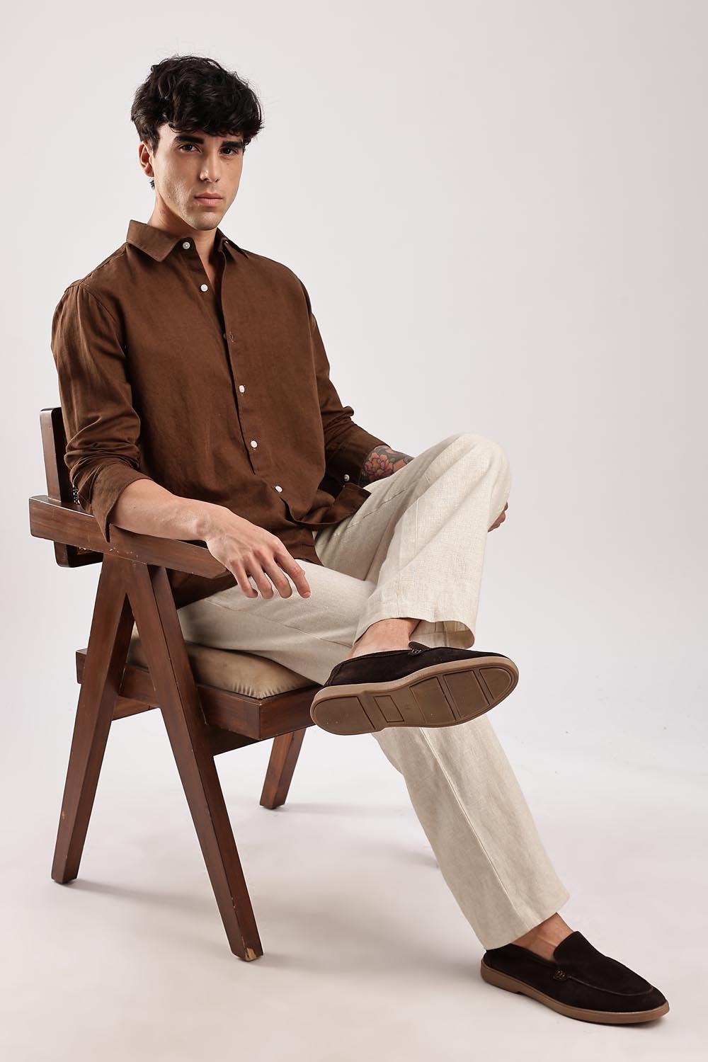 Regular fit Brown Linen shirt