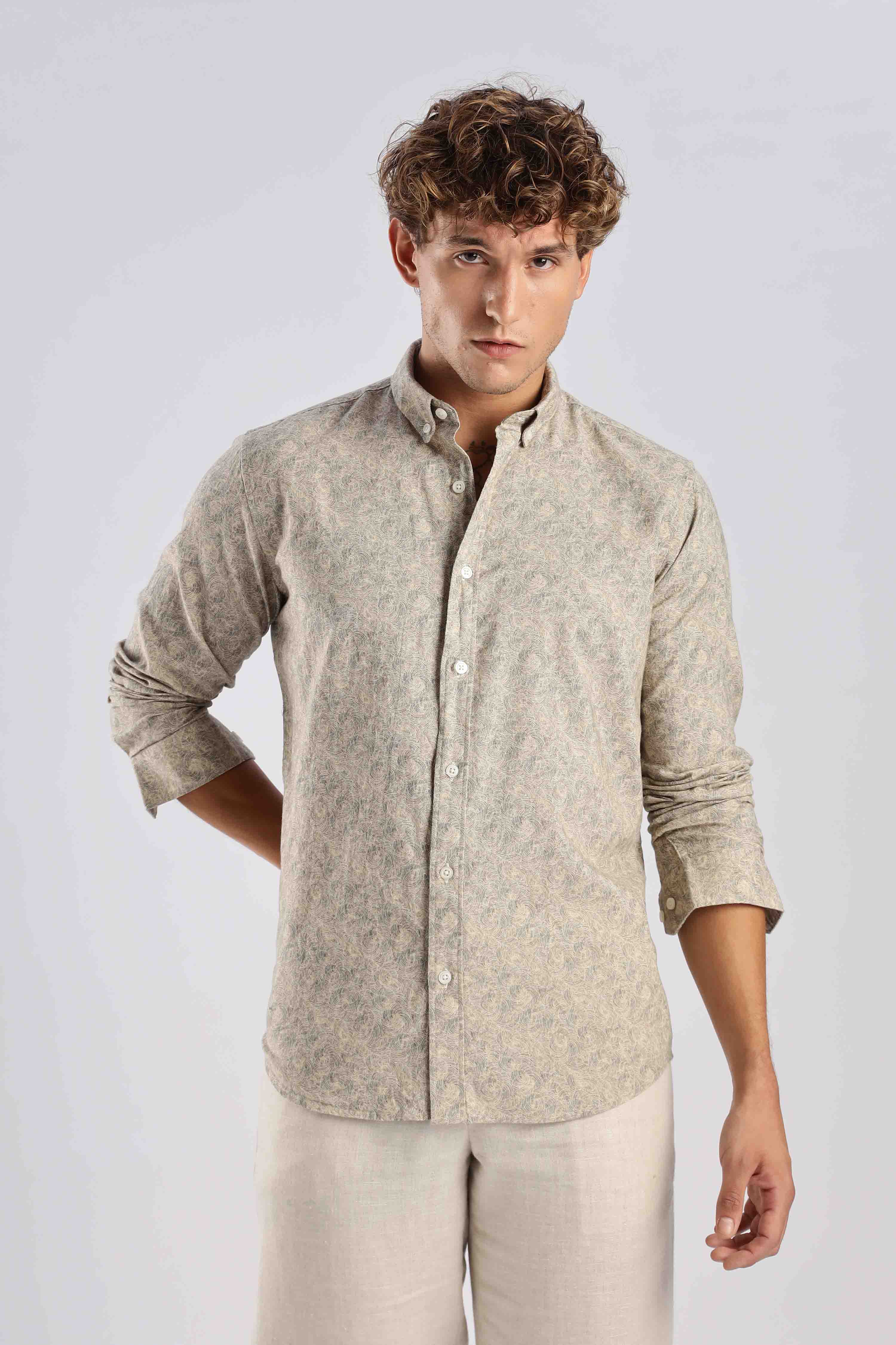 Regular fit Sage gren Linen shirt