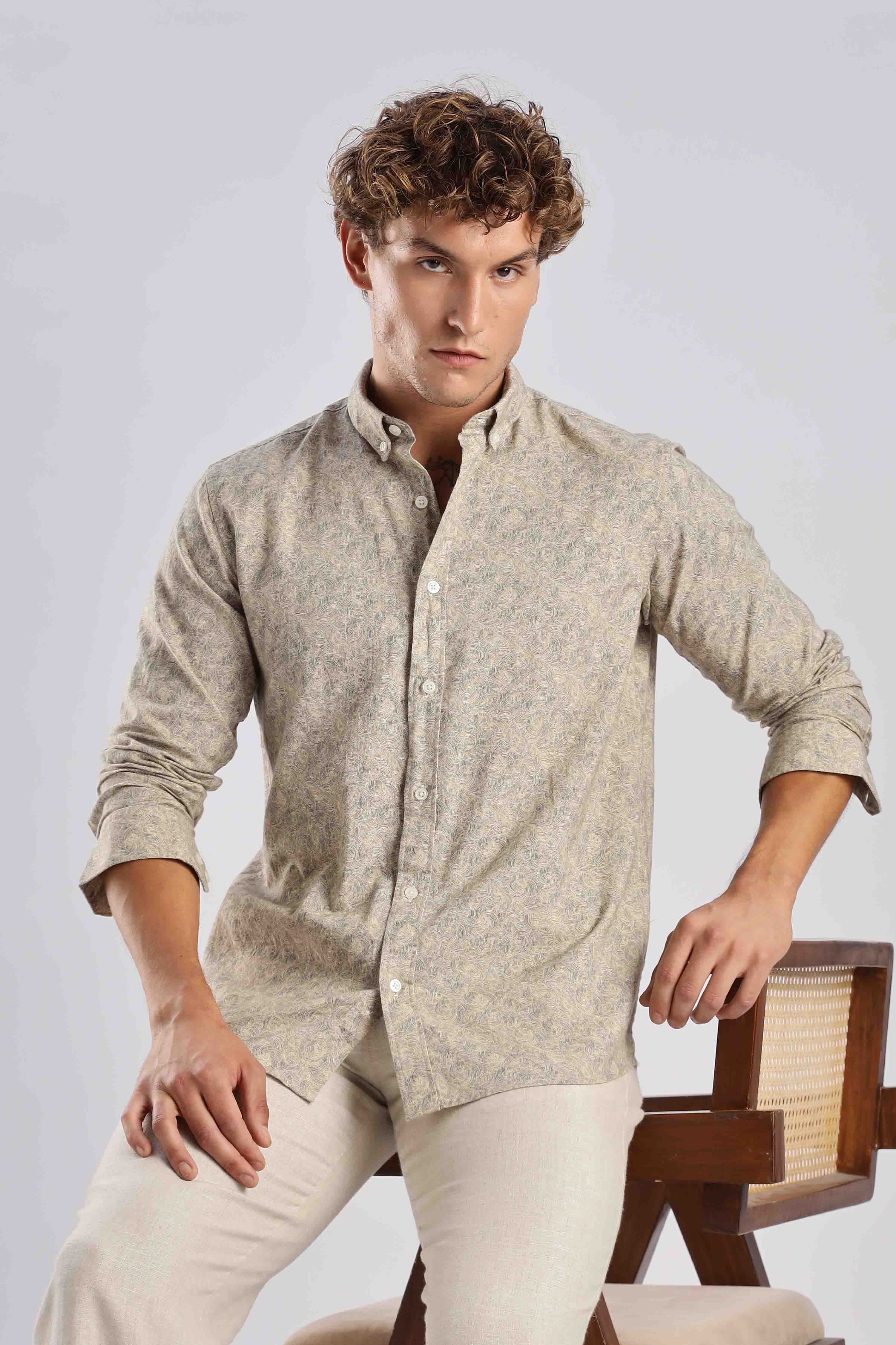 Regular fit Sage gren Linen shirt