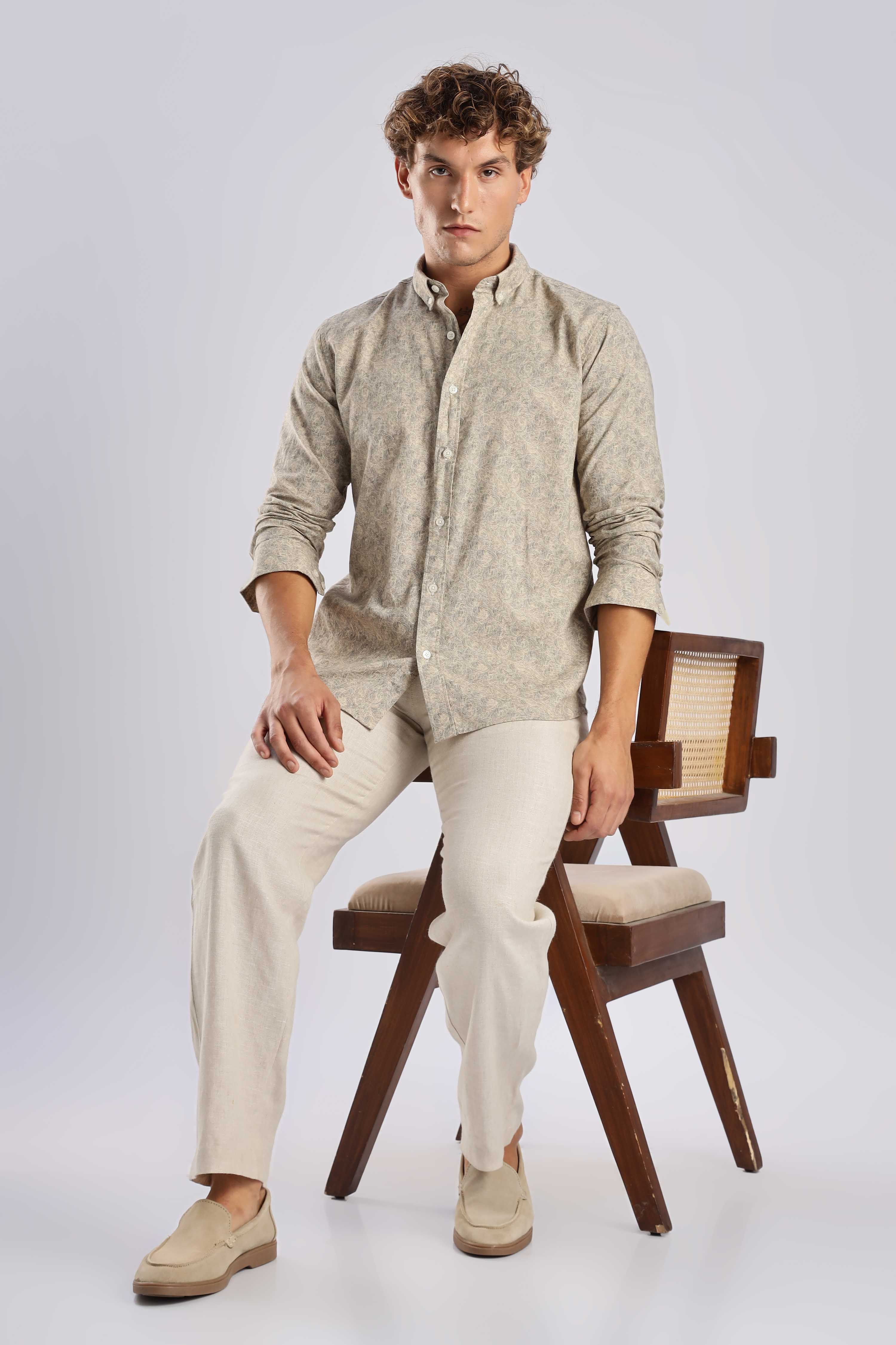 Regular fit Sage gren Linen shirt