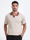 Textured Polo T-Shirt (Beige- Red)