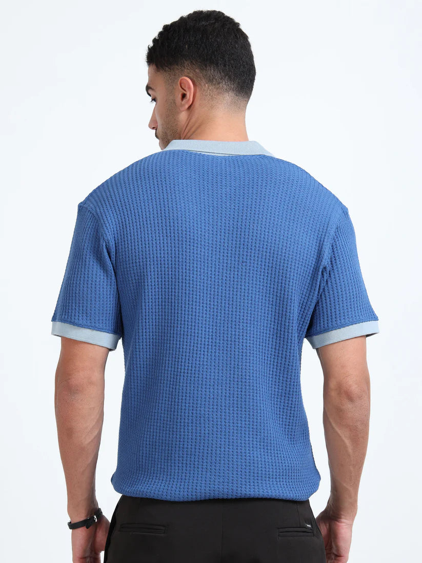 Textured Polo T-Shirt (D Blue - Lt Blue)