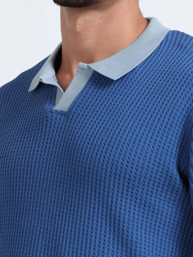 Textured Polo T-Shirt (D Blue - Lt Blue)