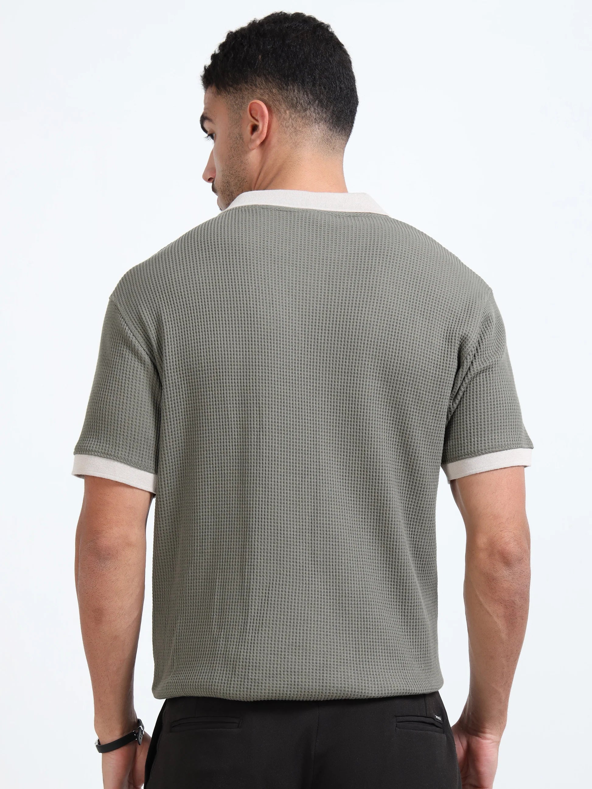 Textured Polo T-Shirt (Olive green - Beige)