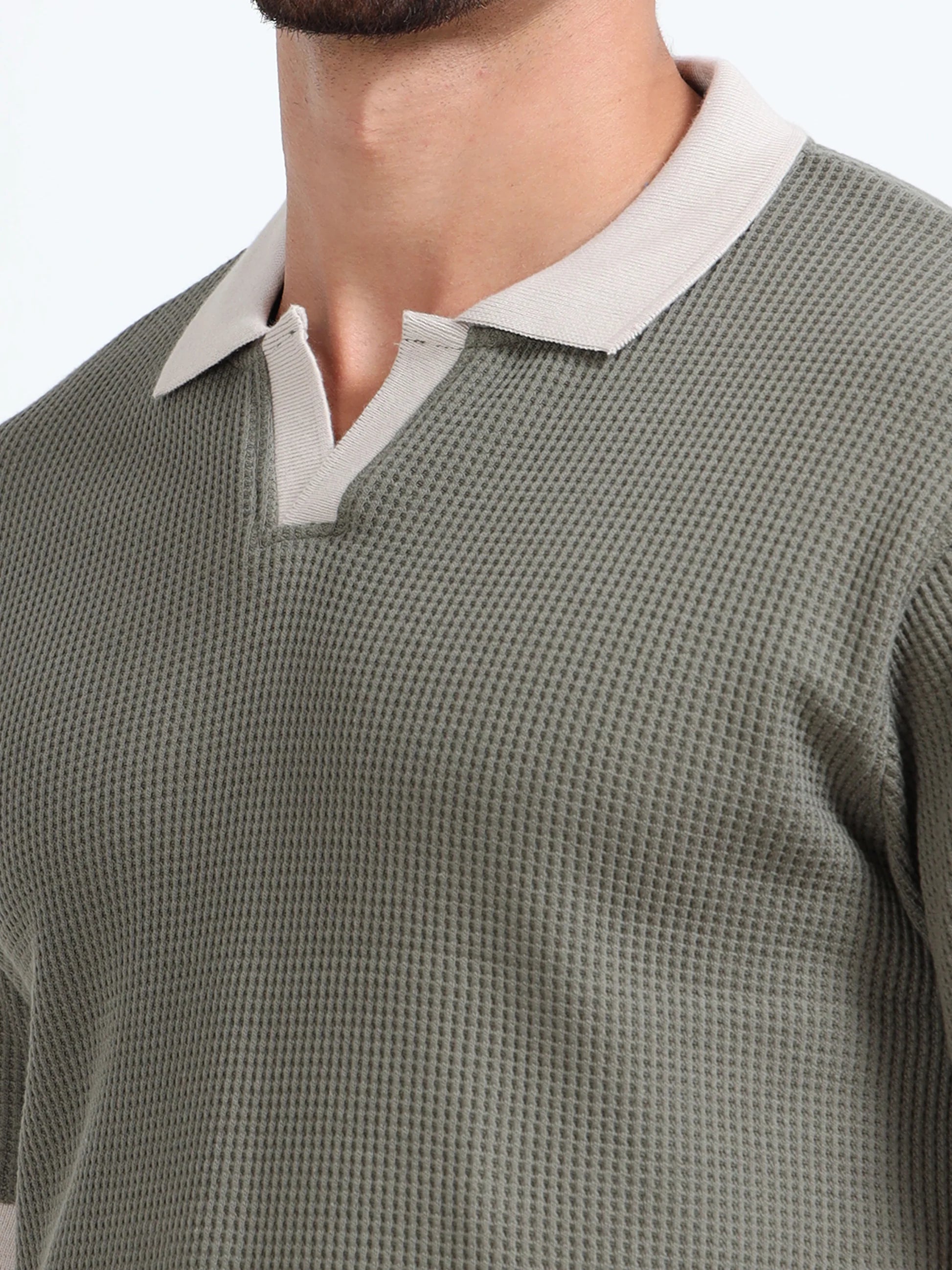 Textured Polo T-Shirt (Olive green - Beige)