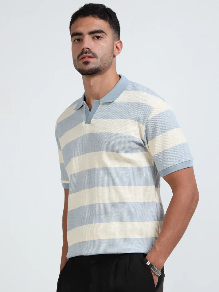 Textured Polo T-Shirt ( Lt Blue Strip )