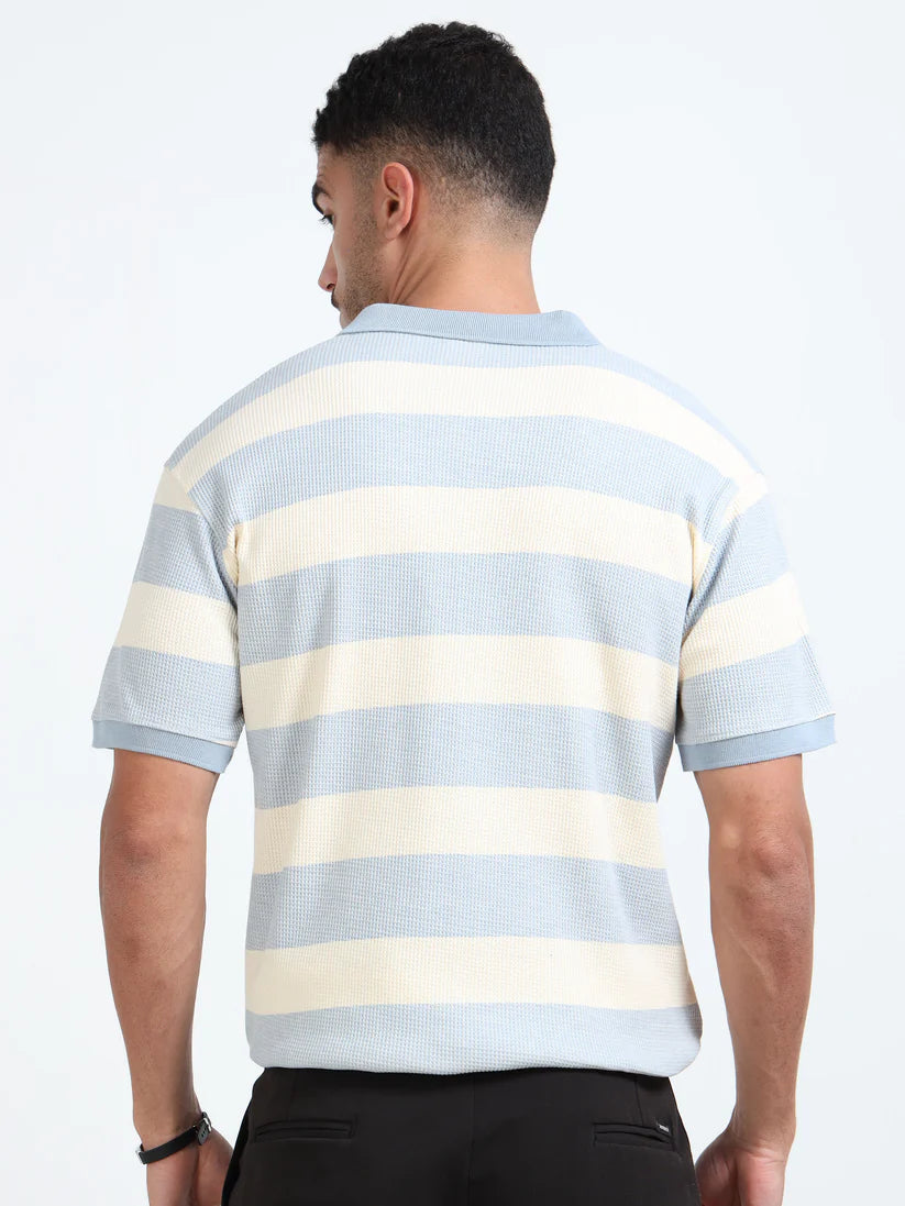 Textured Polo T-Shirt ( Lt Blue Strip )
