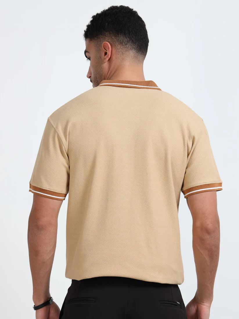 Textured Polo T-Shirt ( Beige - Brown )