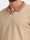 Textured Polo T-Shirt ( Beige - Brown )