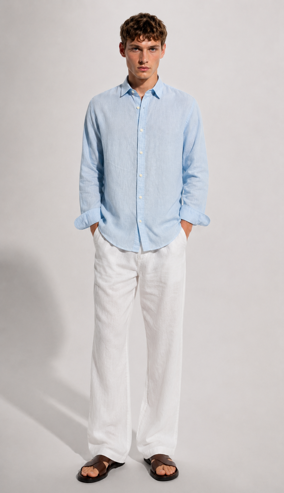 Regular fit light blue Linen shirt