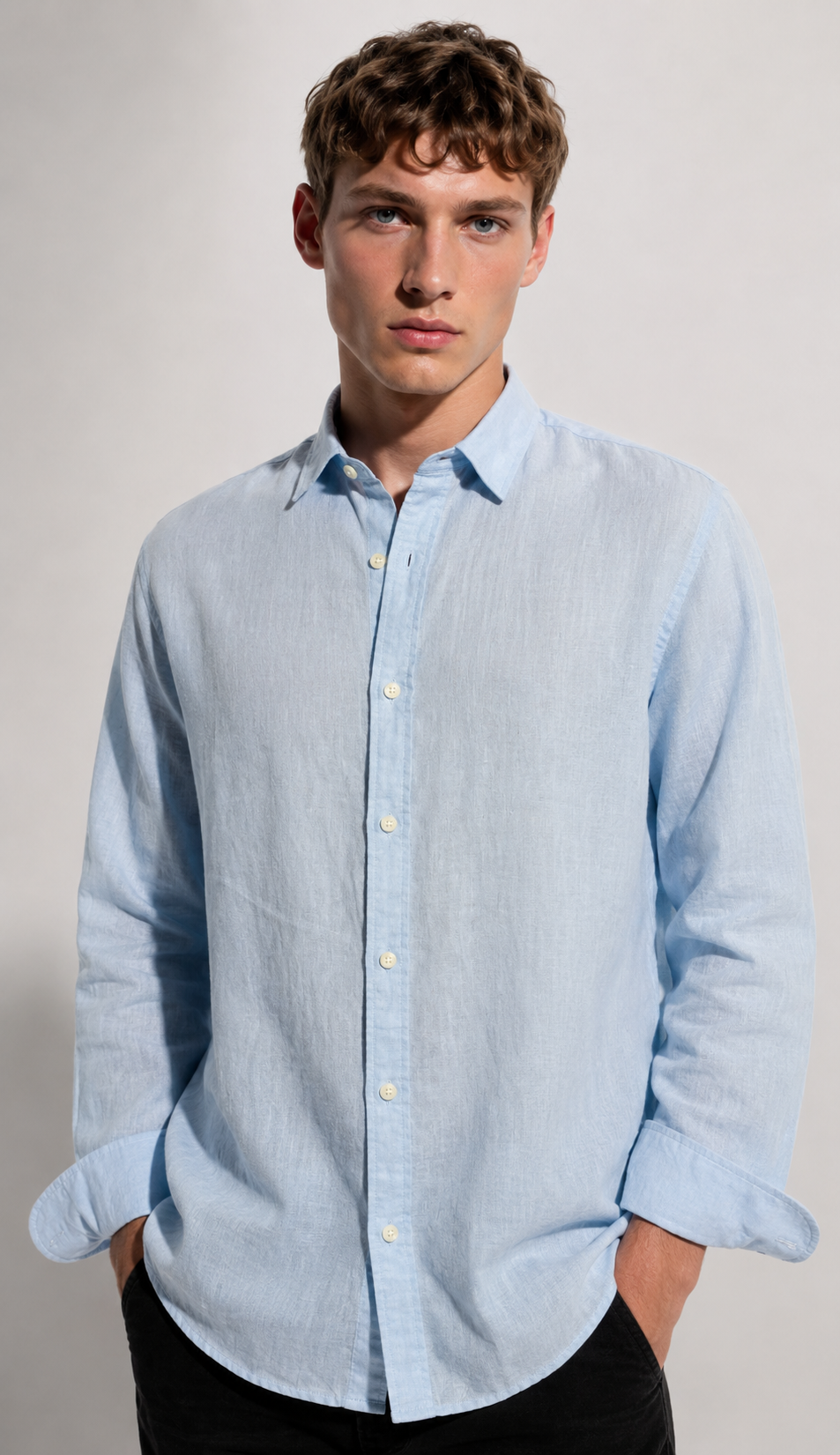 Regular fit light blue Linen shirt