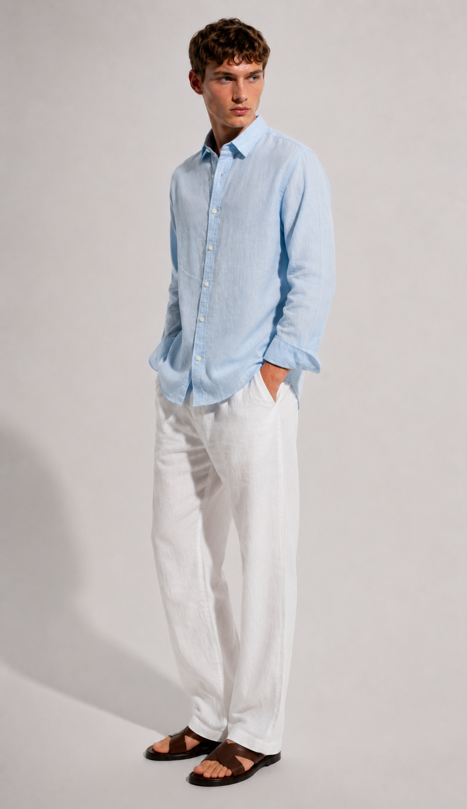 Regular fit light blue Linen shirt