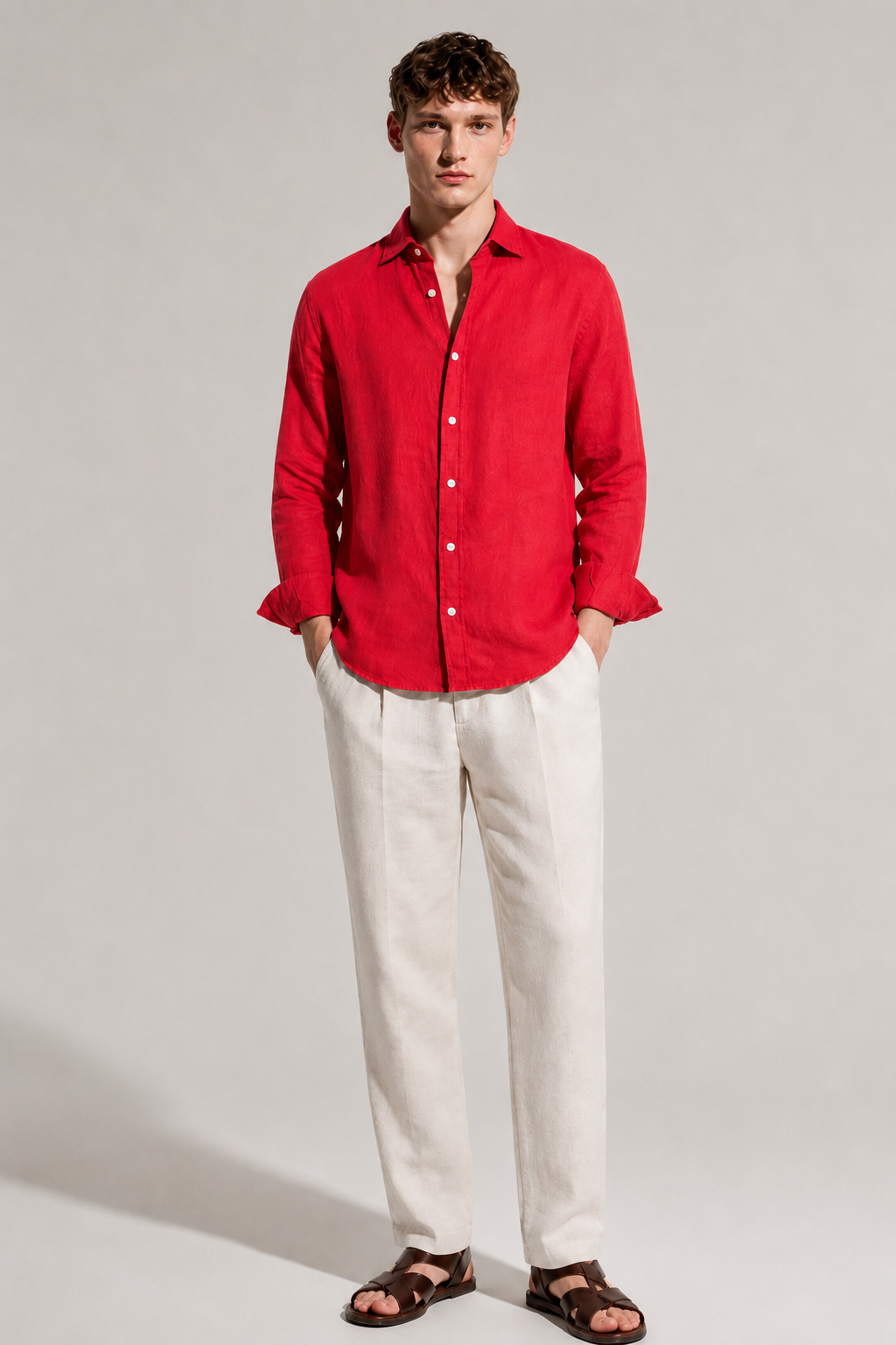 Regular fit red Linen shirt