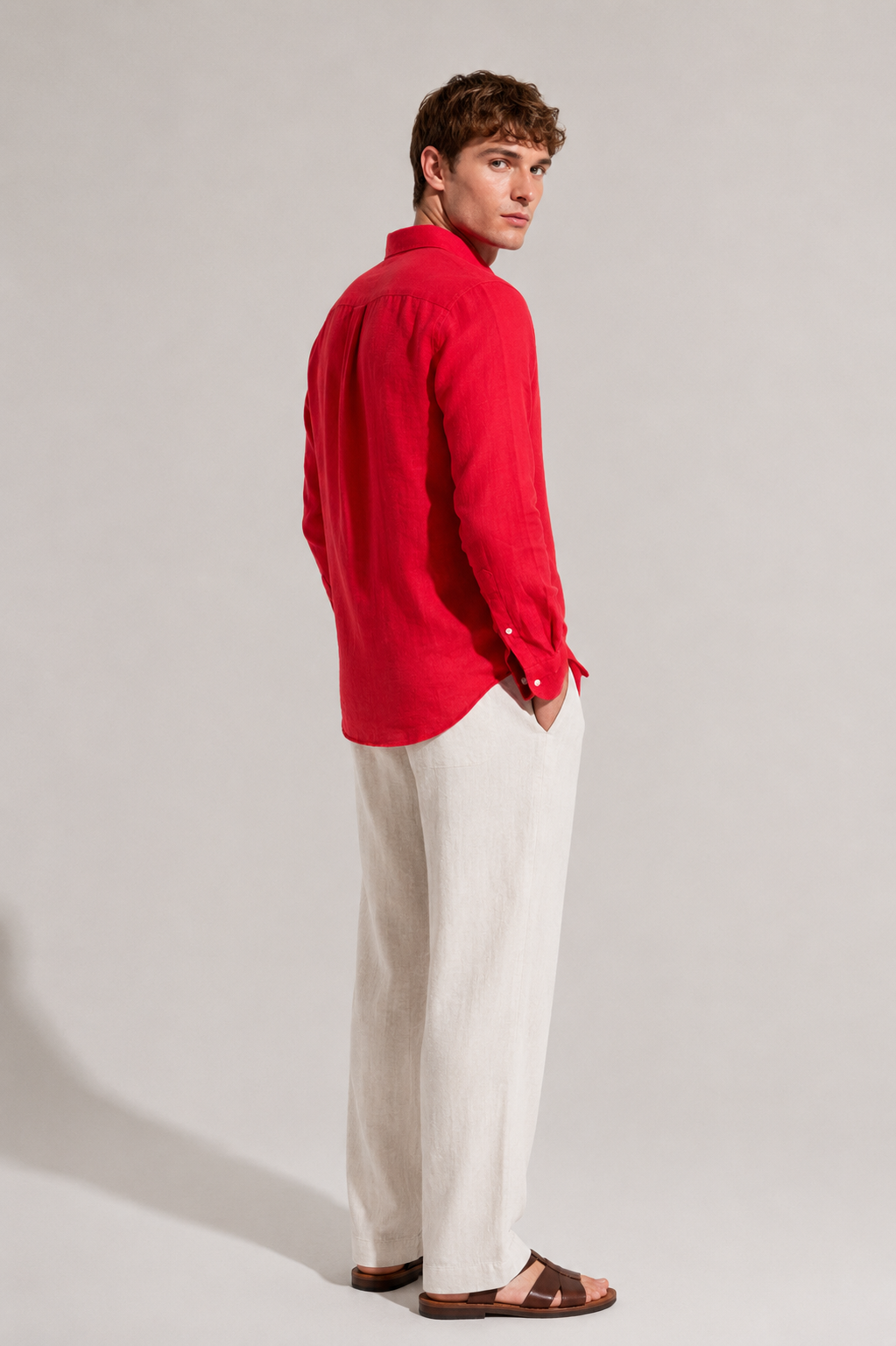 Regular fit red Linen shirt