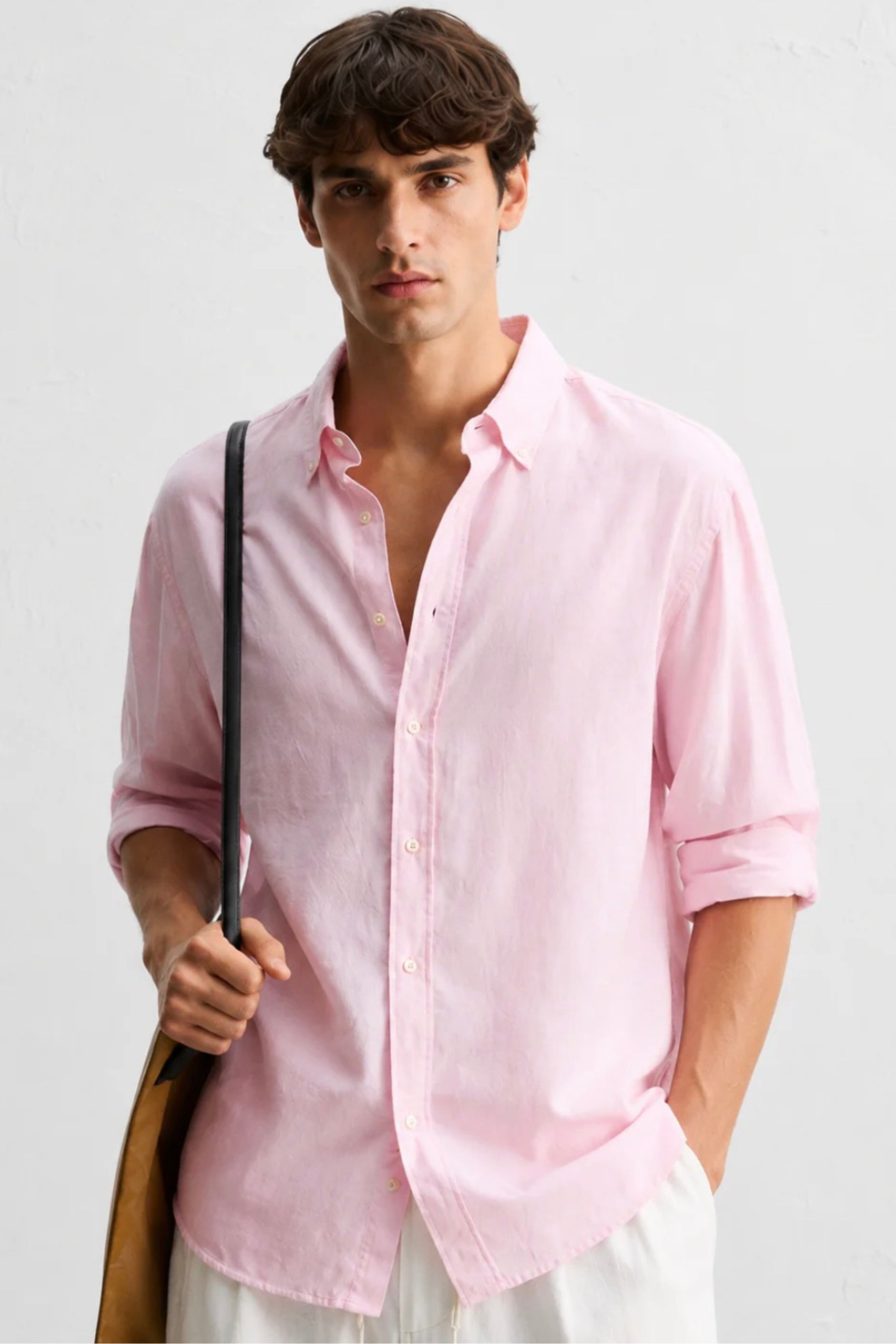 Regular fit pink Linen shirt
