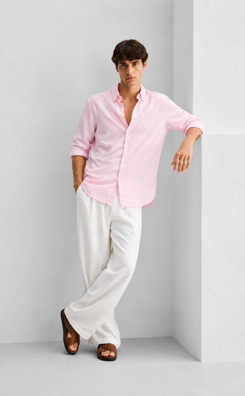 Regular fit pink Linen shirt