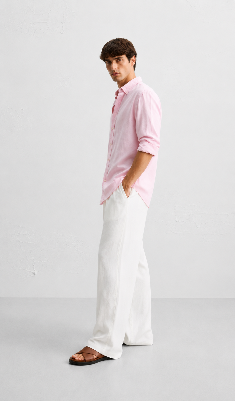 Regular fit pink Linen shirt