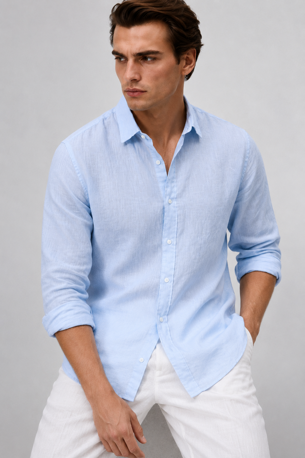 Regular fit light blue Linen shirt