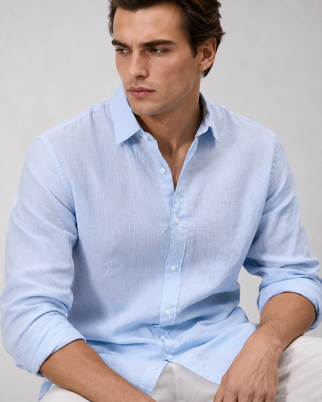 Regular fit light blue Linen shirt