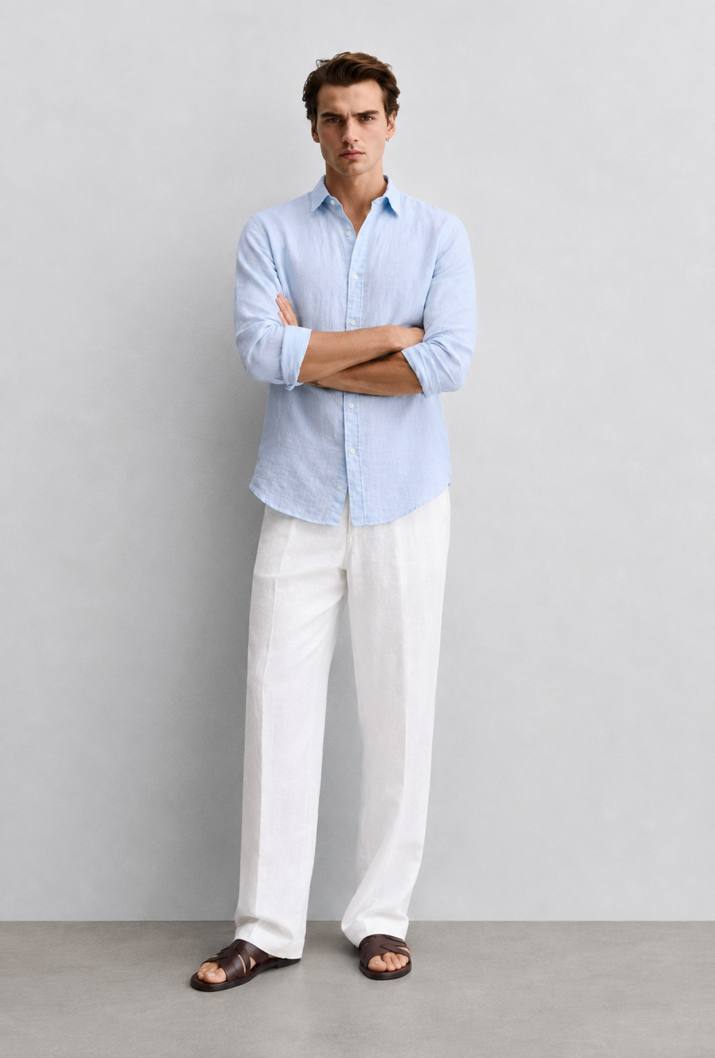 Regular fit light blue Linen shirt