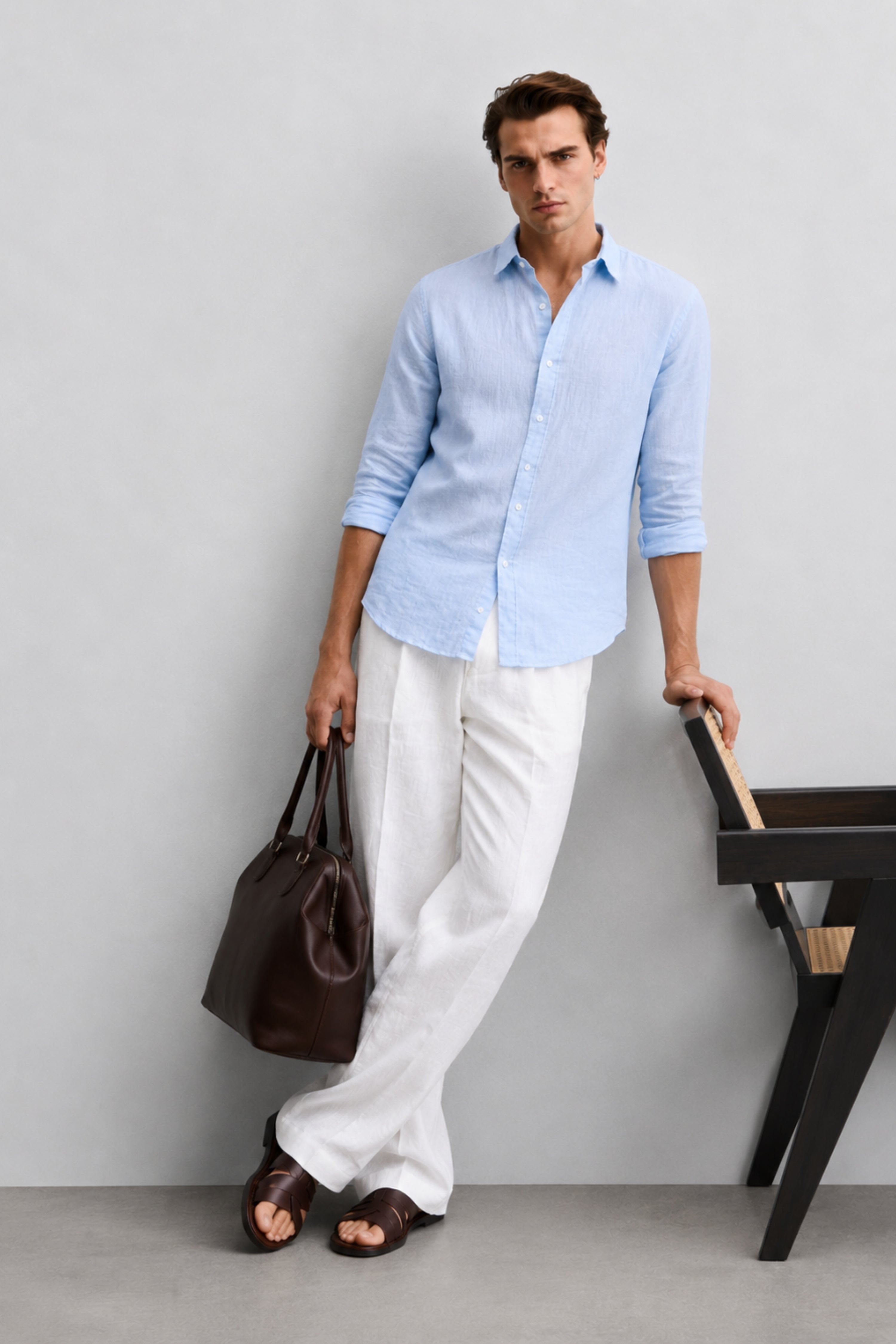 Regular fit light blue Linen shirt