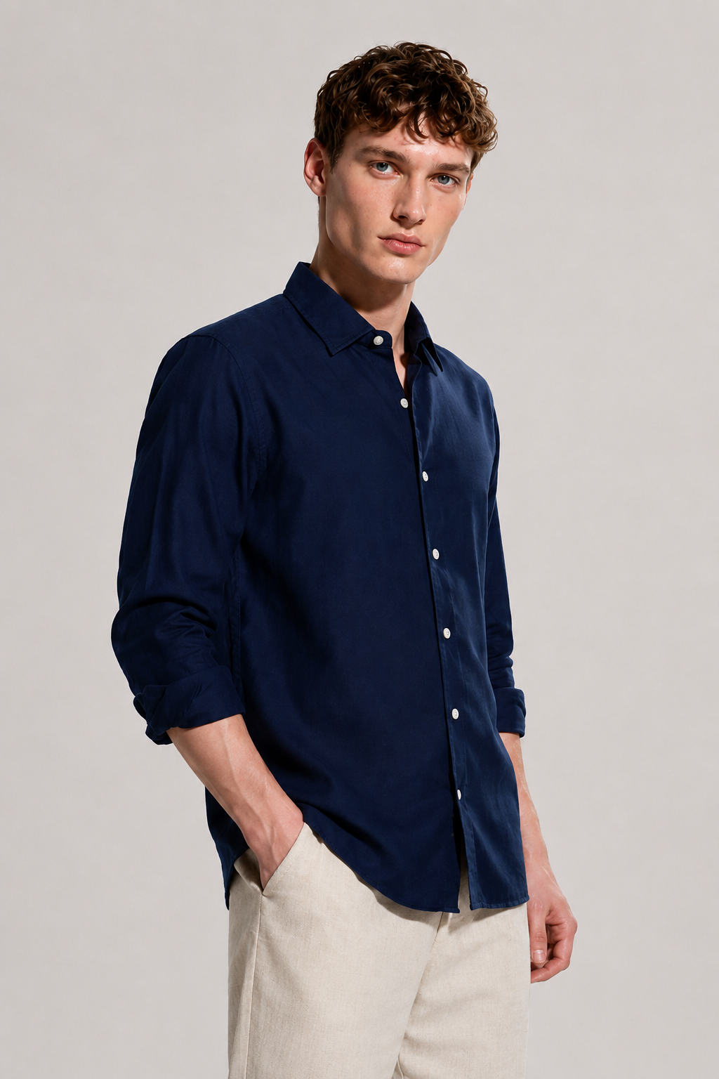 Regular fit light blue Linen shirt
