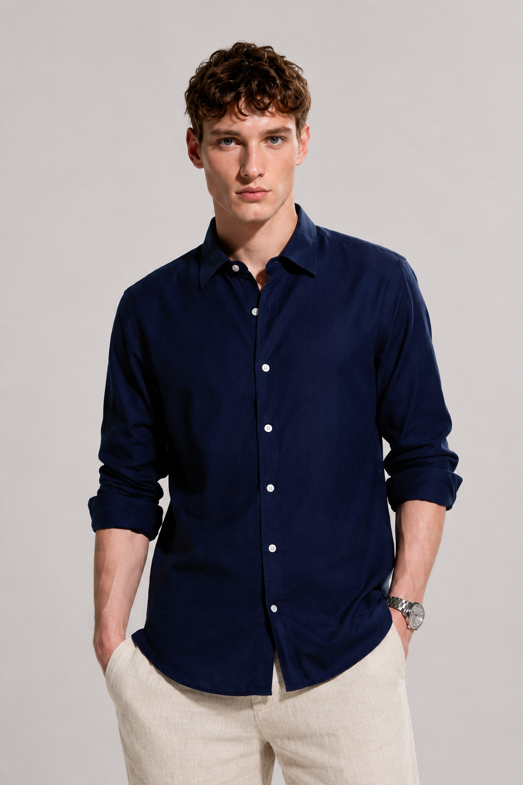 Regular fit light blue Linen shirt