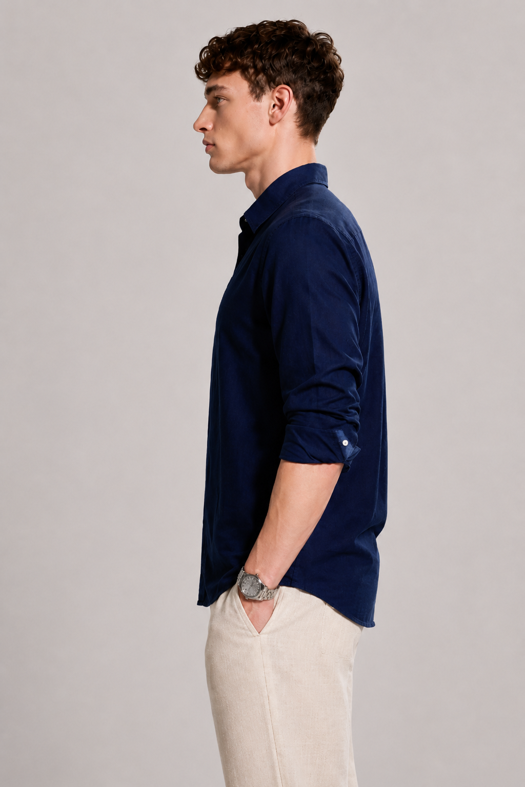 Regular fit light blue Linen shirt