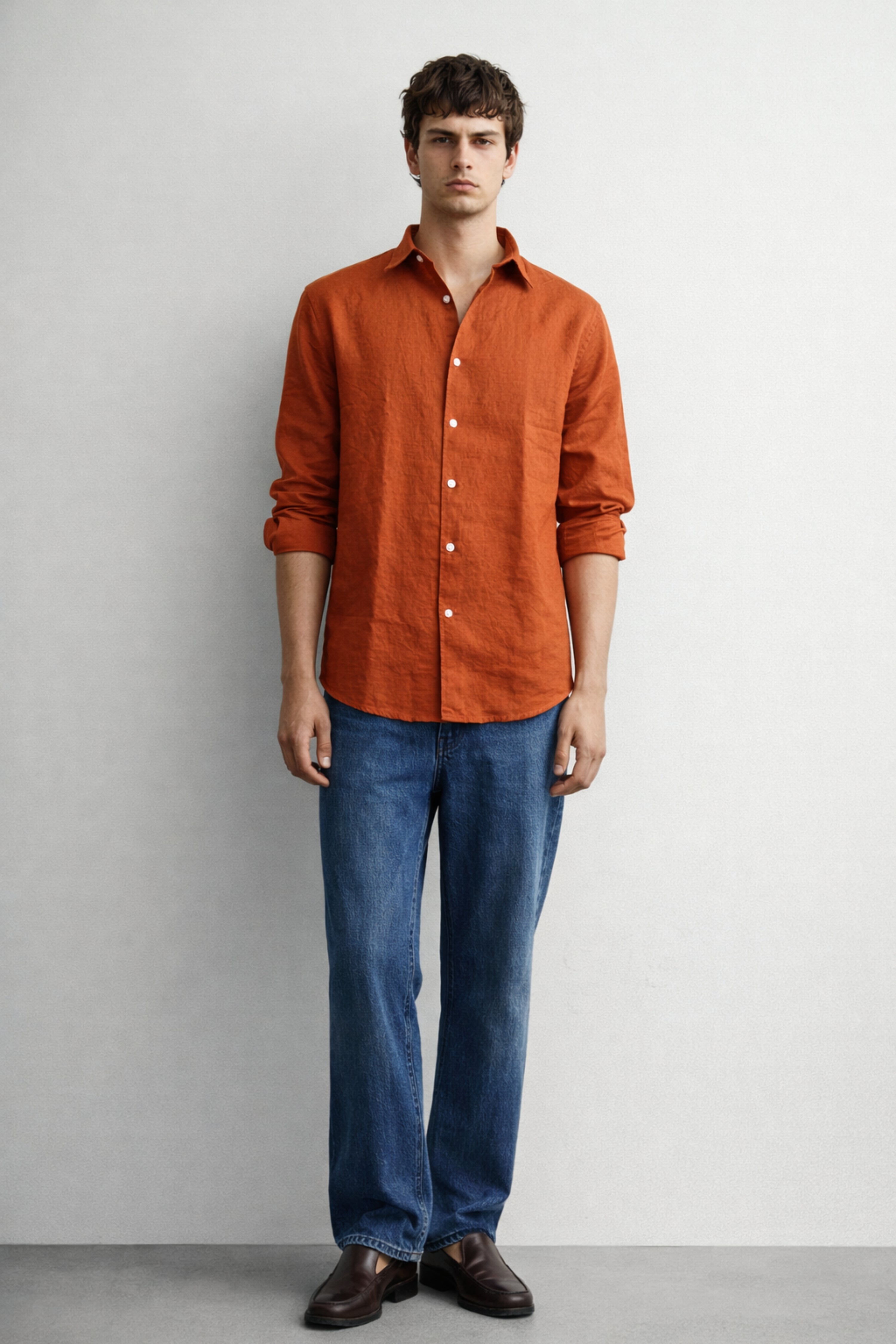 Regular fit brick Linen shirt
