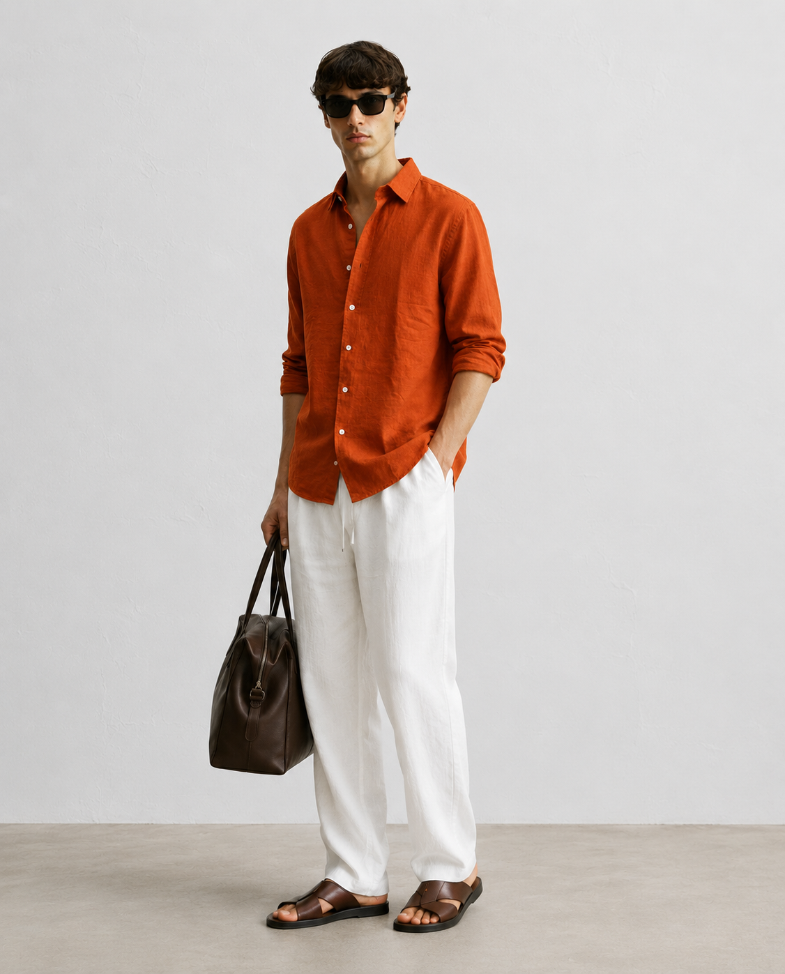 Regular fit brick Linen shirt