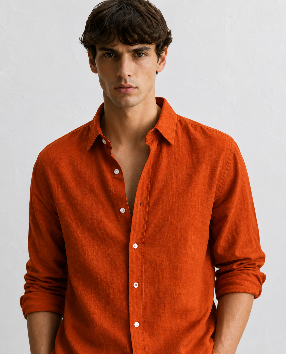 Regular fit brick Linen shirt
