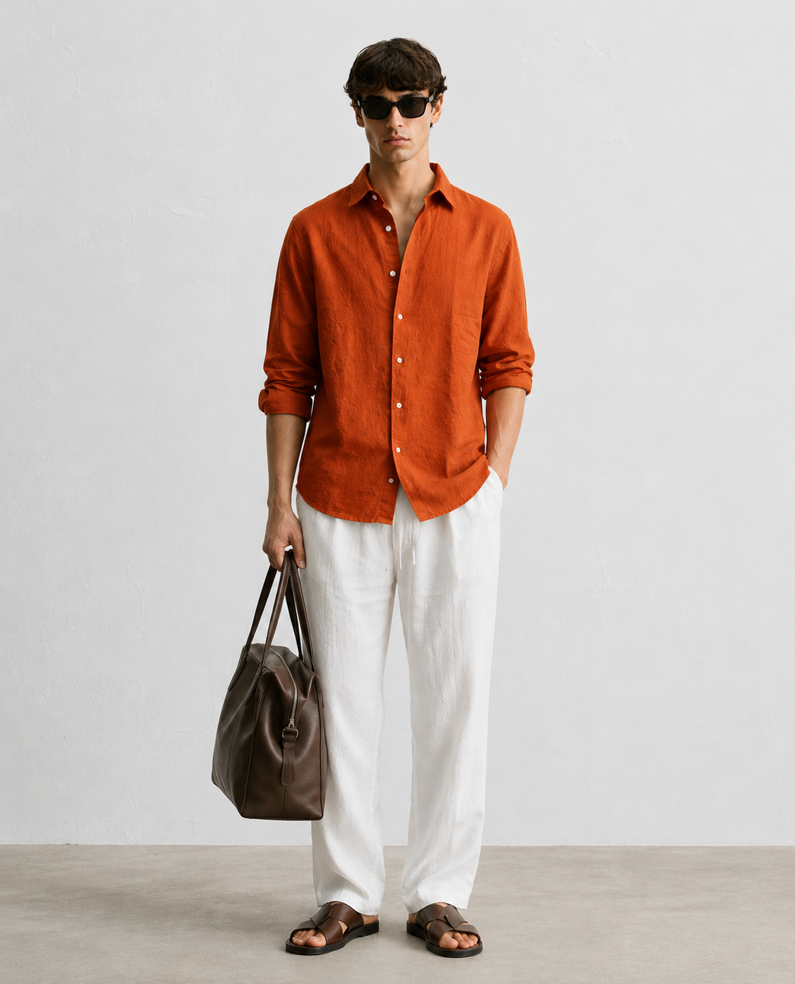 Regular fit brick Linen shirt