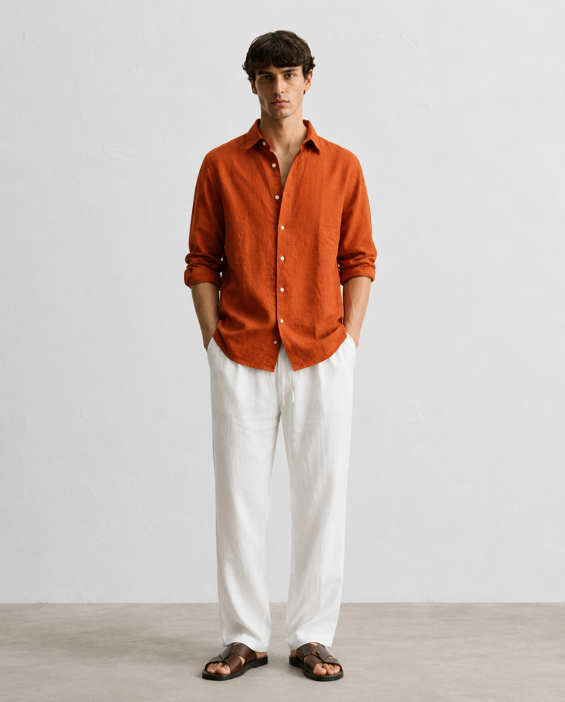 Regular fit brick Linen shirt