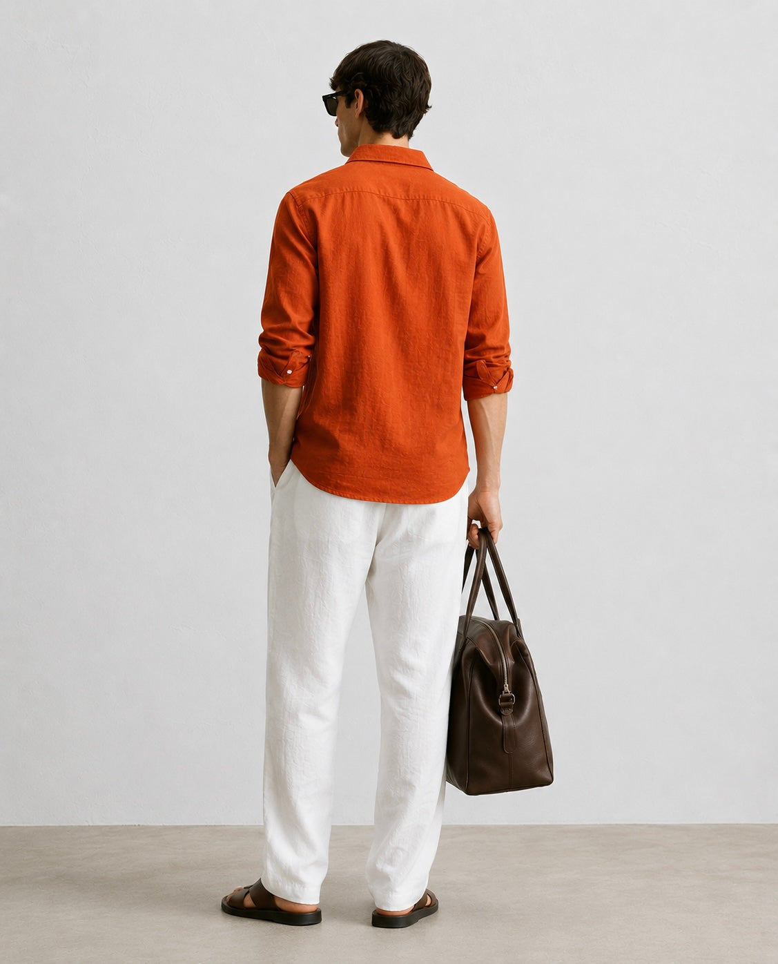 Regular fit brick Linen shirt