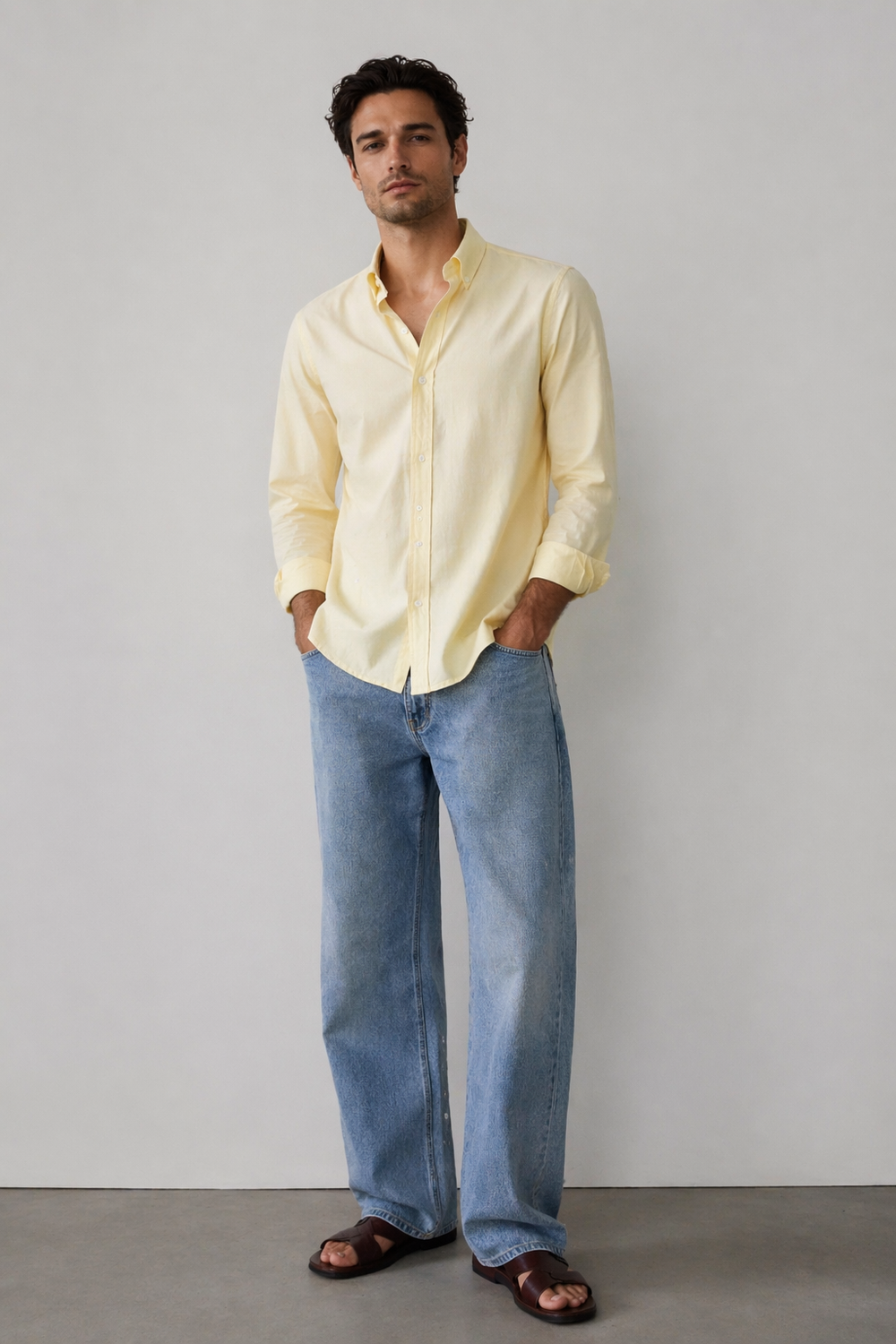 Regular fit Yellow Linen shirt