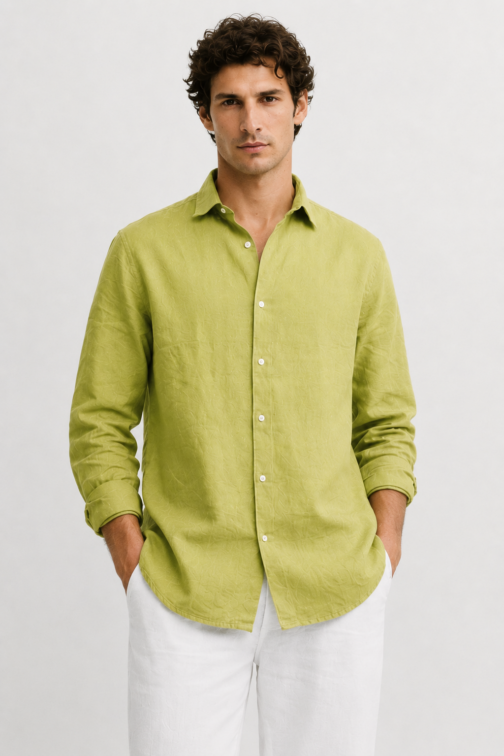 Regular fit lemon yellow Linen shirt