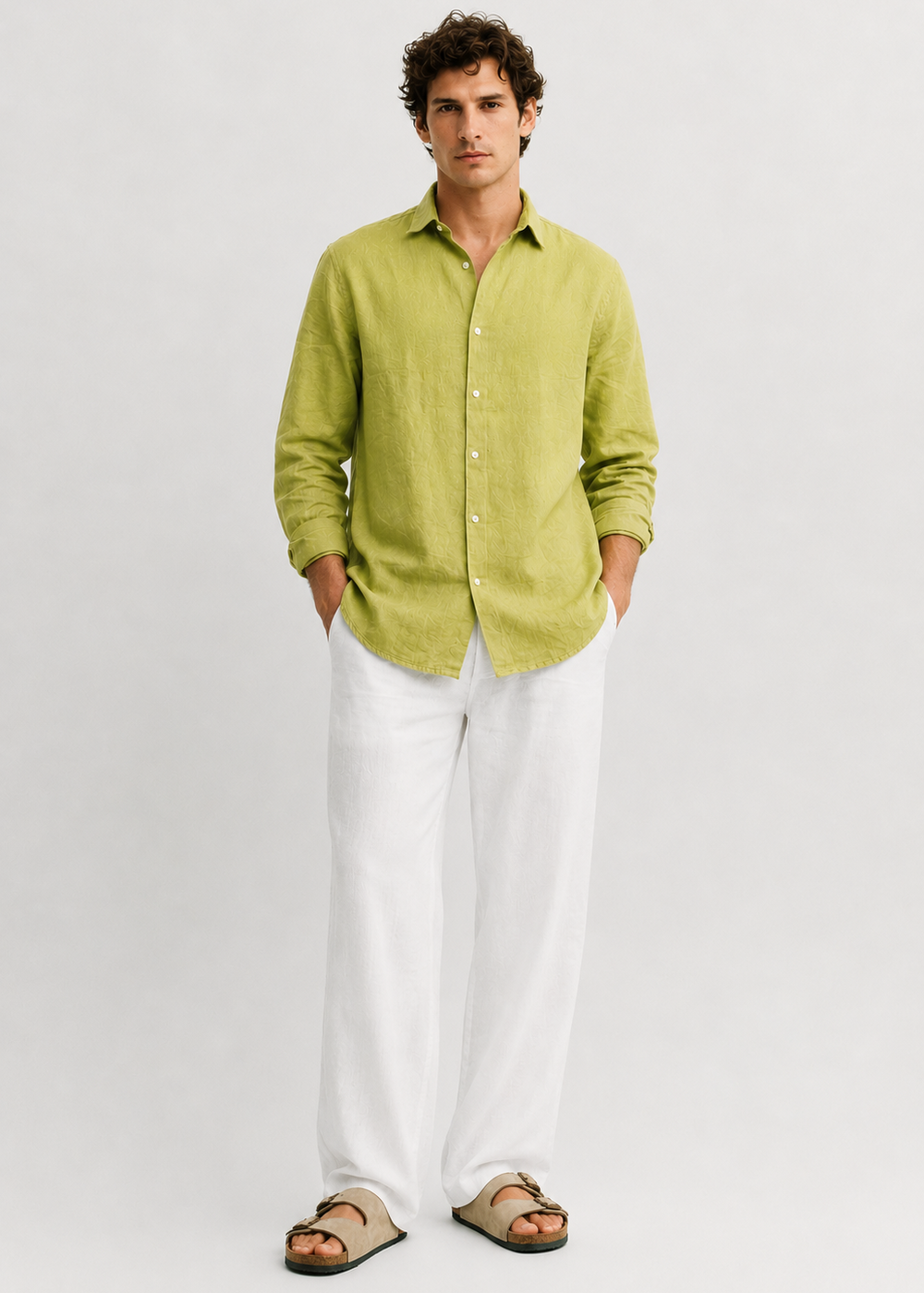 Regular fit lemon yellow Linen shirt