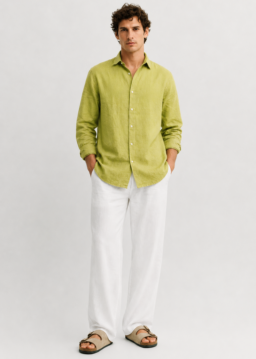 Regular fit lemon yellow Linen shirt