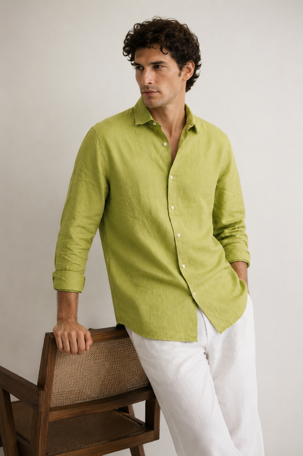 Regular fit lemon yellow Linen shirt