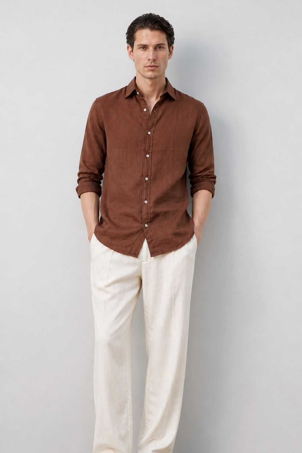 Regular fit Brown Linen shirt