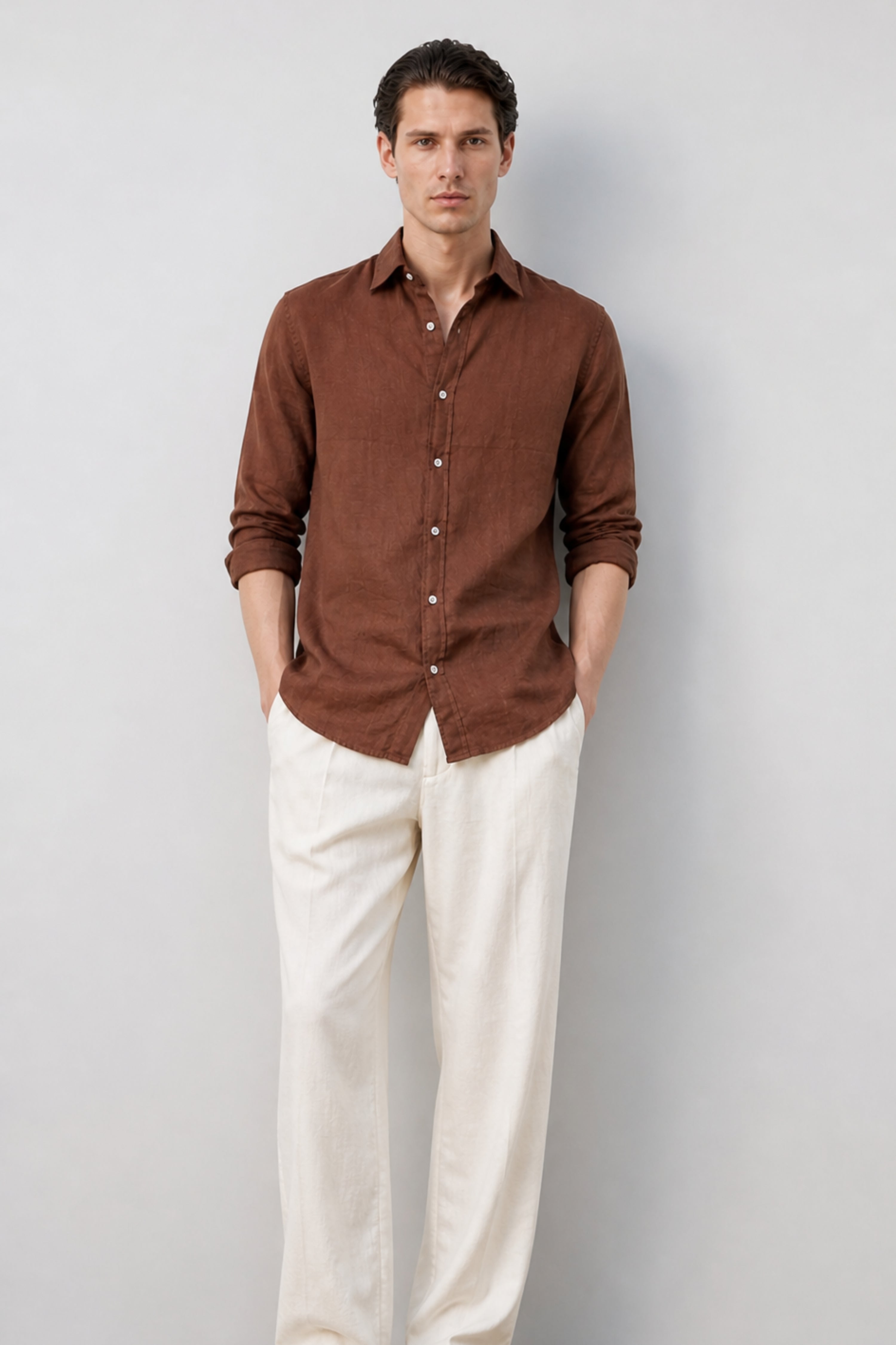 Regular fit Brown Linen shirt
