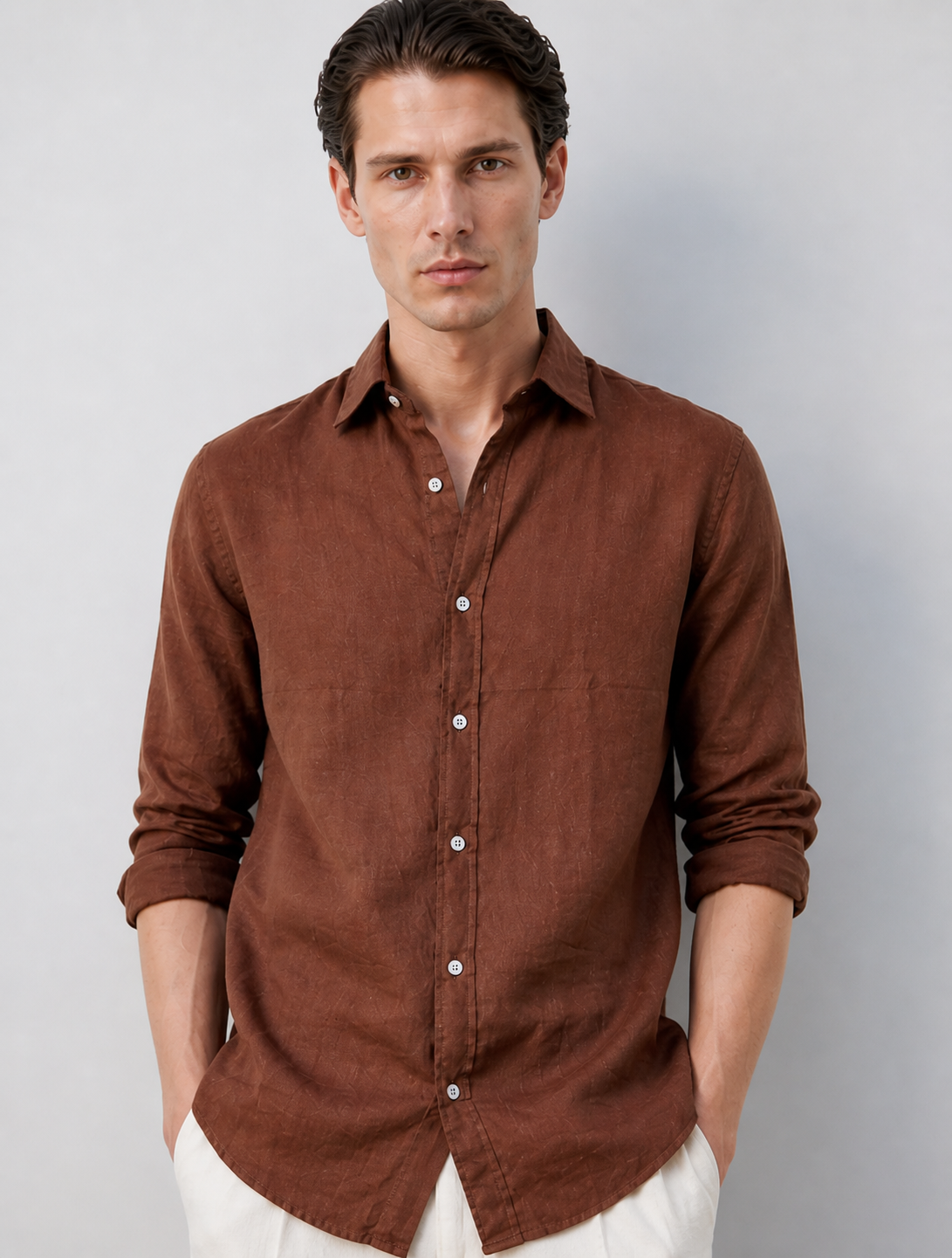 Regular fit Brown Linen shirt