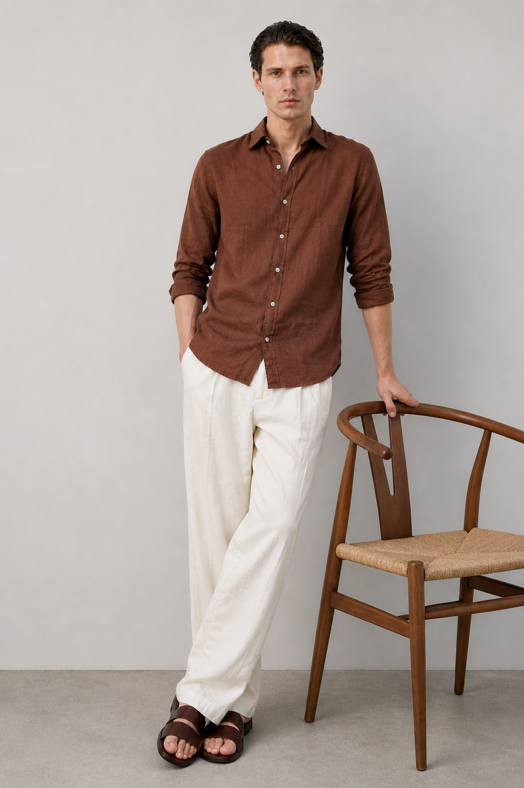 Regular fit Brown Linen shirt